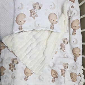 SET 4c dvoslojna muslinminky dekica+jastučić+muslin slinček+muslin krpica 10998